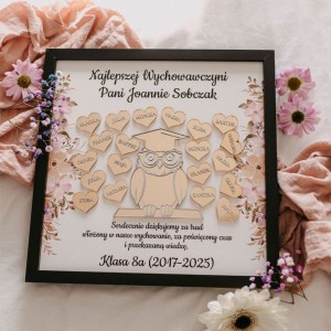 Podziękowanie dla nauczyciela na Zakończenie roku - sowa serduszka