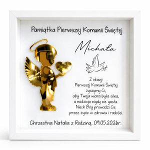 Personalizowana Pamiątka Pierwszej Komunii Świętej - Złoty Aniołek