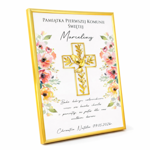 Personalizowana Pamiątka Pierwszej Komunii Świętej - Złoty Krzyż